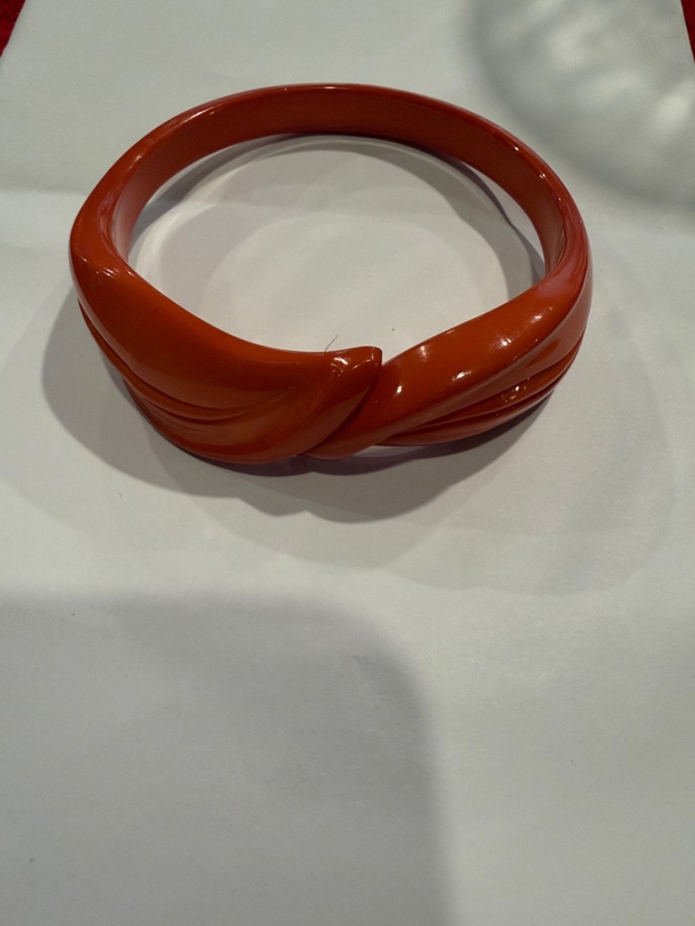 Vintage W. Germany Carved Orange Lucite Bangle Bracelet MCM Retro
